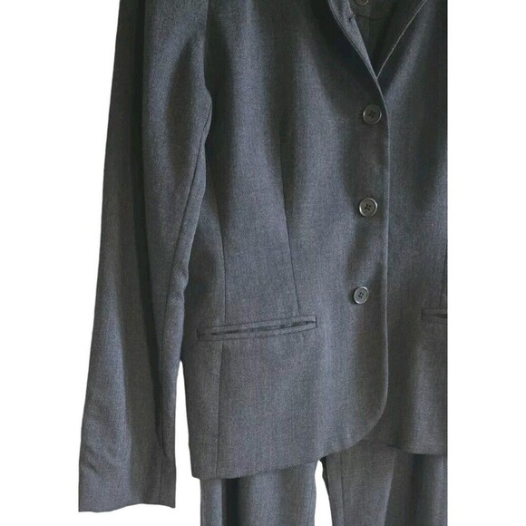 Ralph Lauren Pant Jacket Suit Women 10 Gray Faux Fur Collar Worsted Wool Vintage - Picture 4 of 10